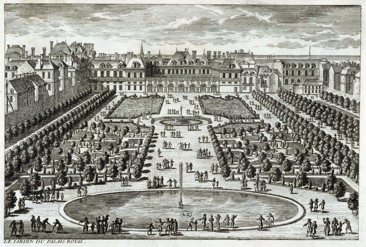 Vista del Parc du Palais Royal en París. Grabado por Perelle, finales del siglo XVII de Gabriel Perelle