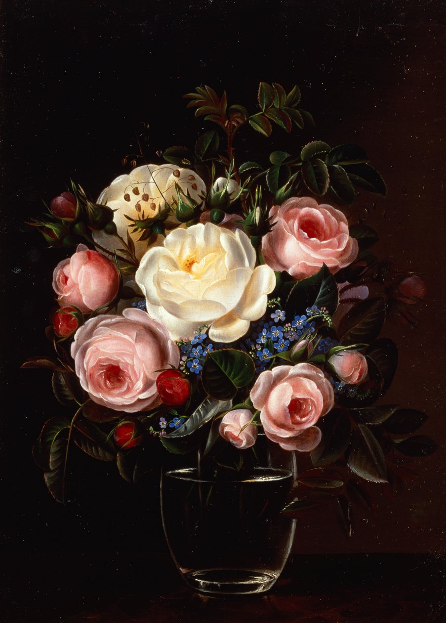 Peonías en un jarrón sobre una mesa (óleo sobre lienzo) de Gabriel Schachinger