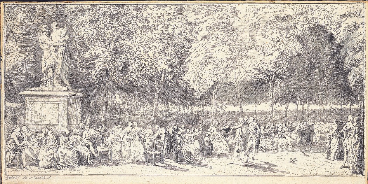 Una reunión en los Jardines de las Tullerías alrededor de una estatua, 1760 de Gabriel de Saint-Aubin