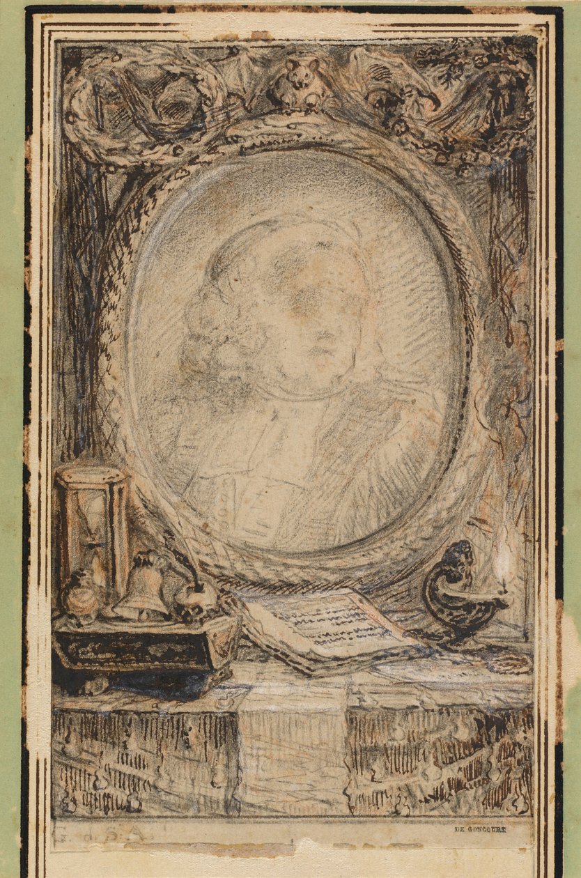 Marco alegórico con un murciélago, c.1769 (dibujo a pluma y tinta) de Gabriel de Saint-Aubin