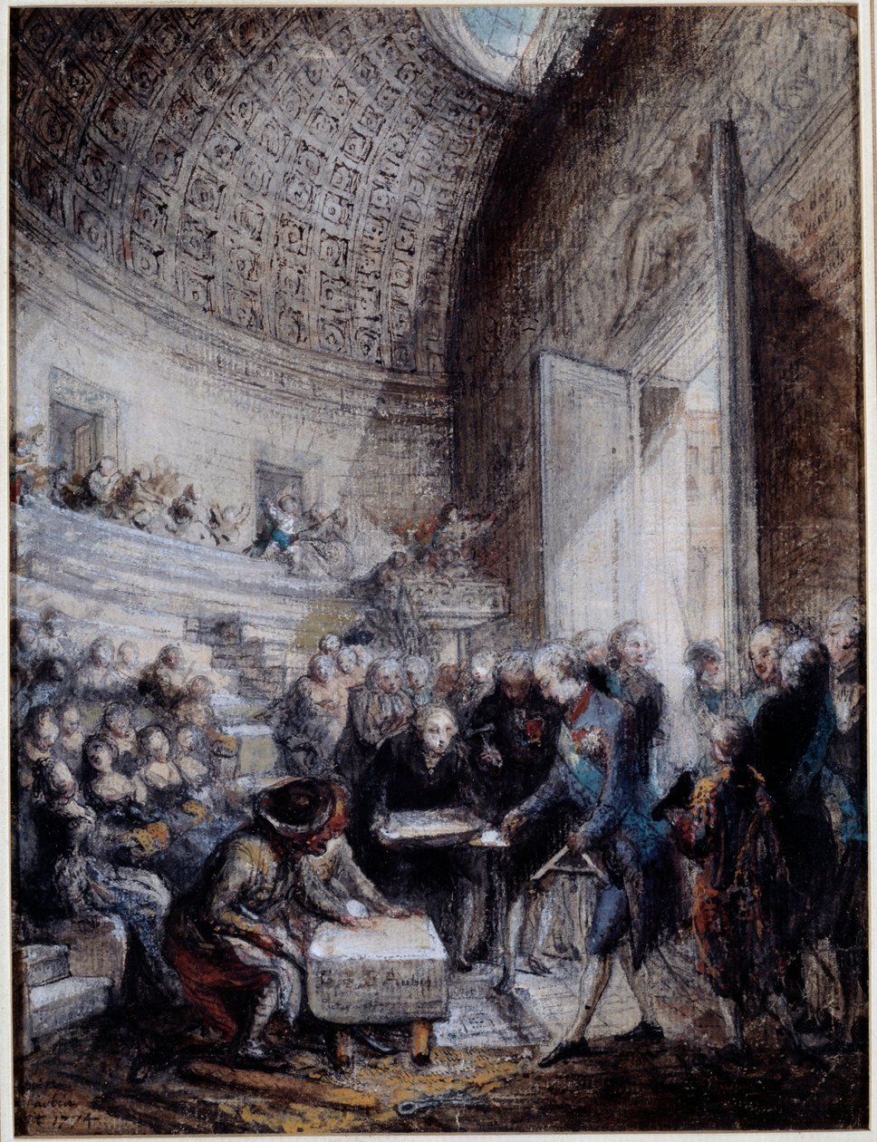 Inauguración del anfiteatro de la escuela real de cirugía por el rey Luis XVI de Gabriel de Saint Aubin