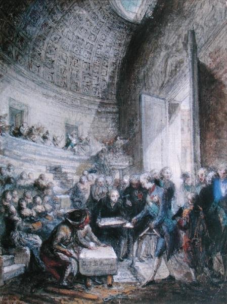 Luis XVI colocando la primera piedra de la Real Academia de Cirugía de Gabriel de Saint Aubin