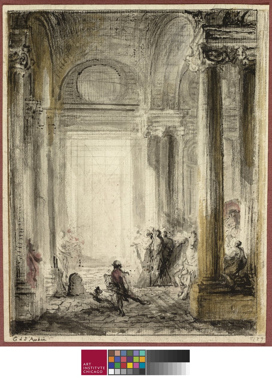 La entrada de la Academia de Arquitectura en el Louvre de Gabriel de Saint Aubin