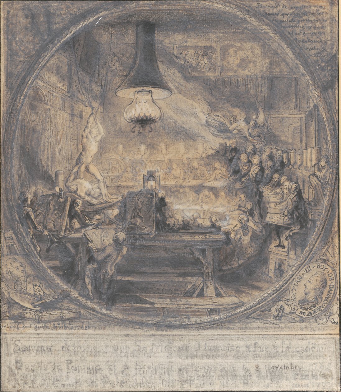 Visita del rey Christian VII a la Real Academia Francesa de Arte en París, 8 de noviembre de 1768 de Gabriel de Saint Aubin