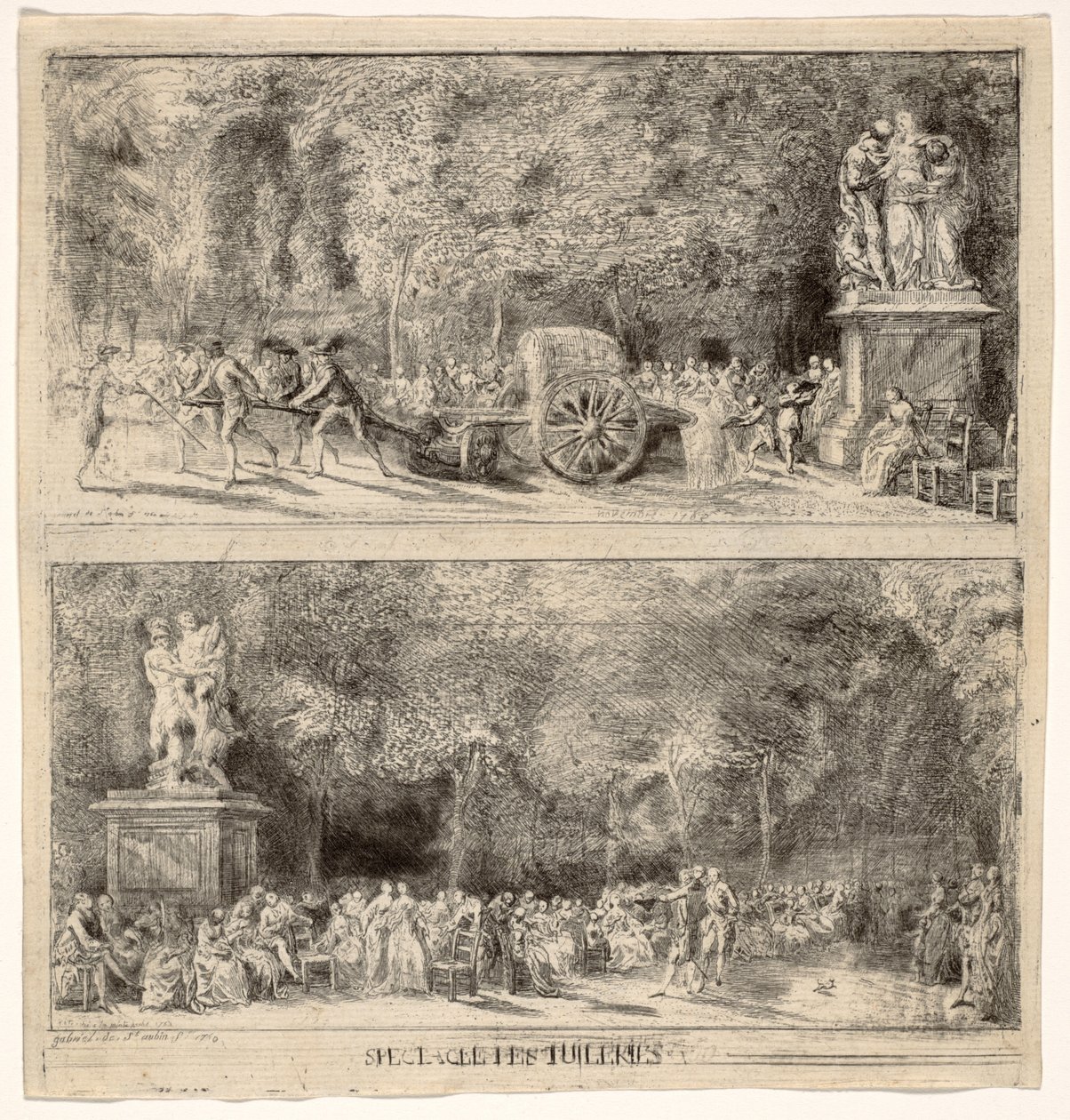 Escenas de las Tullerías: Las Sillas y el Carro de Agua, 1760, retocado 1763 de Gabriel de Saint Aubin