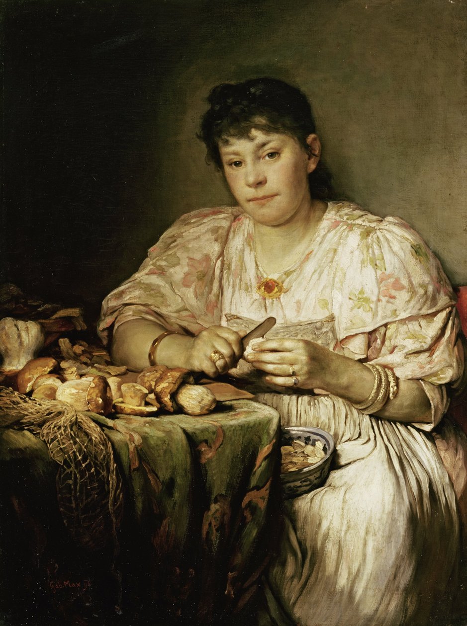Ernestine von Max, la esposa del artista, pelando champiñones de Gabriel von Max