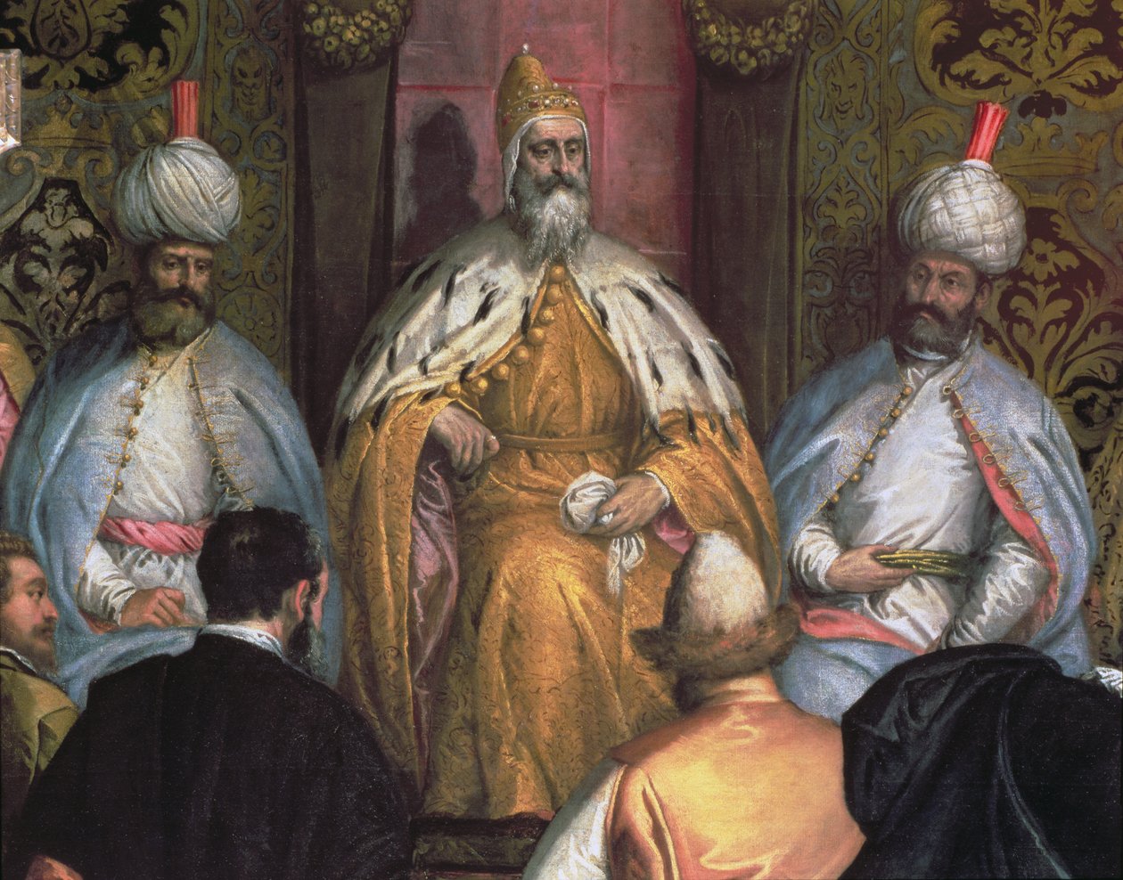 El Dogo Marino Grimani (gobernó 1595-1605) recibiendo al embajador de Persia (detalle) de Gabriele Caliari