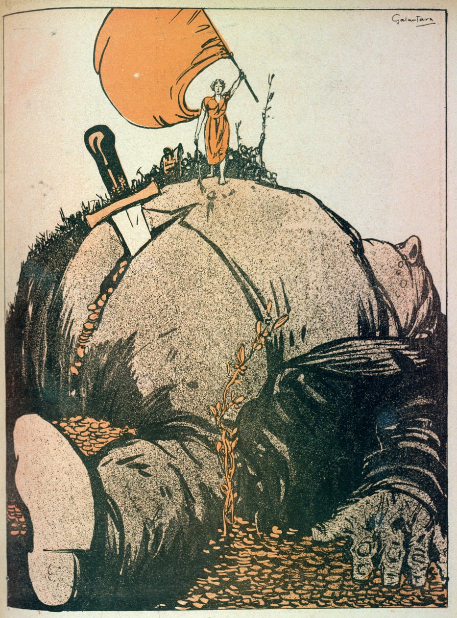La Bestia (Capitalismo): Solo cuando se mata a esta bestia surge la Verdadera Verdad Social, grabado por el artista de 