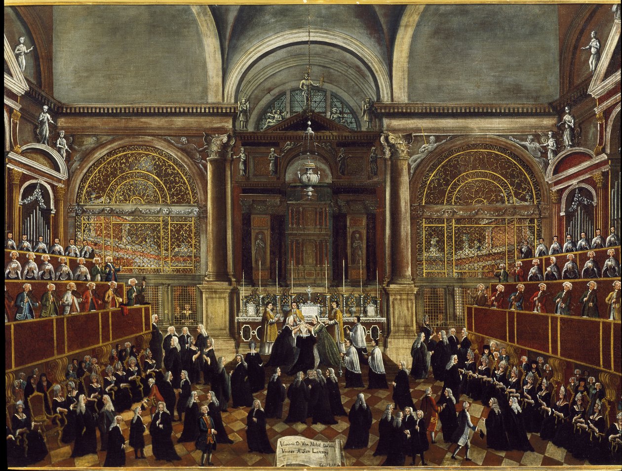 Ceremonia de toma de hábito de una monja en la Iglesia de San Lorenzo en Venecia (detalle). Pintura de Gabriele Bella (1730-1799) 1789 Dim 94x148 cm Venecia, Fondazione Querini Stampalia de Gabriele Bella