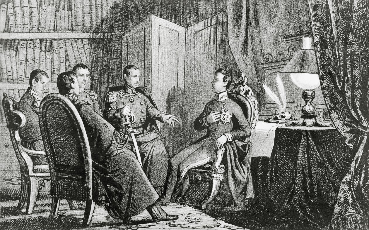 El príncipe Carlos Alberto de Carignano (1798-1849) promete su apoyo a los conspiradores liberales, 6 de marzo. de Gabriele Castagnola