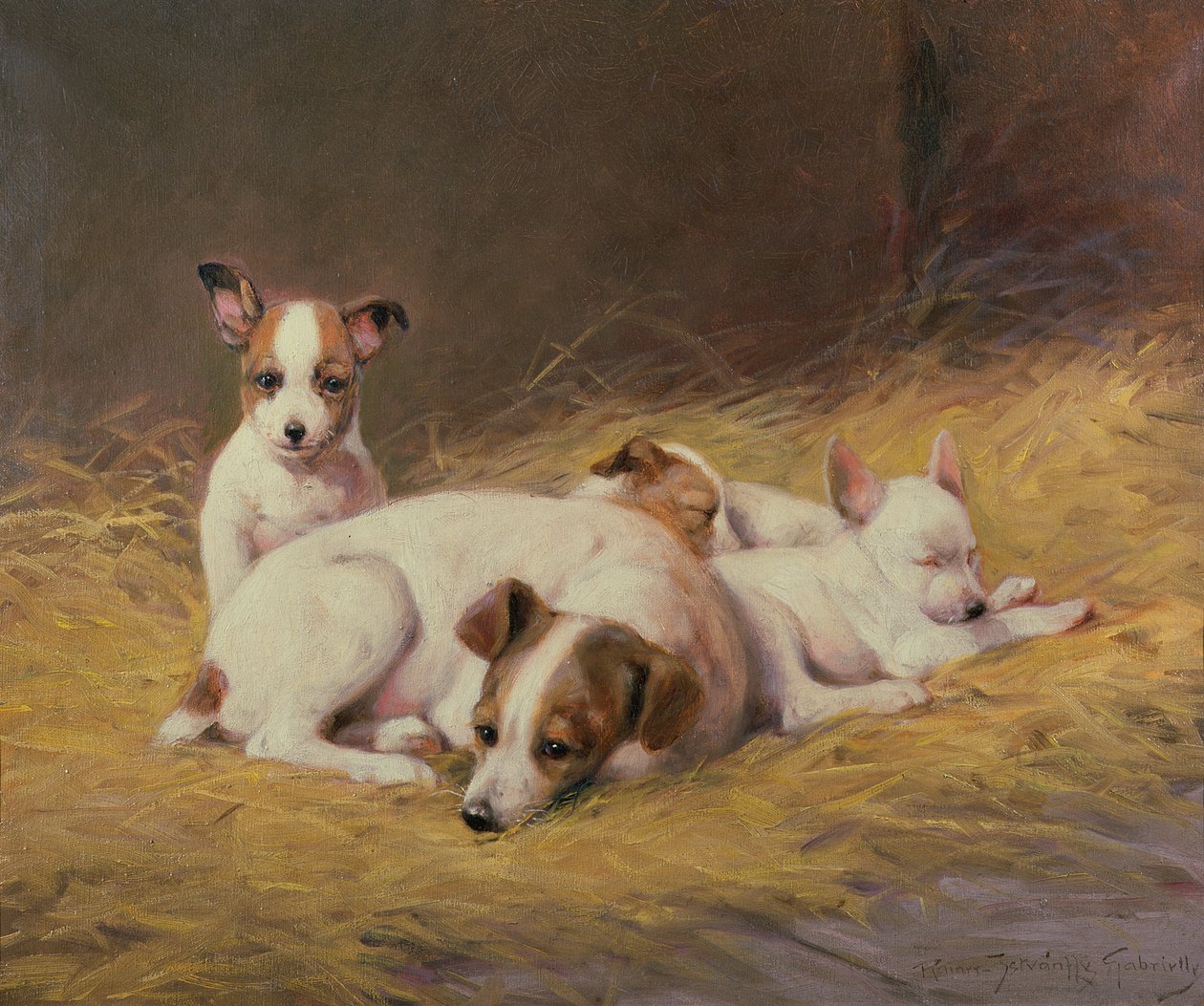 Un terrier con tres cachorros de Gabrielle Rainer Istuanty