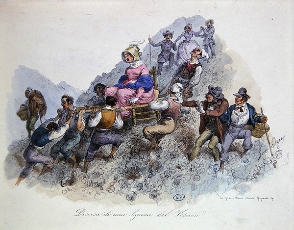 Un turista descendiendo del Monte Vesubio, c.1830 de Gaetano (after) Dura