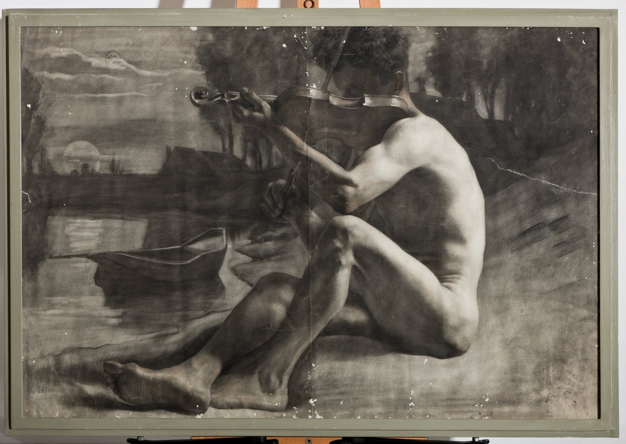 Figura masculina, desnudo (carboncillo sobre papel) de Gaetano Bellei