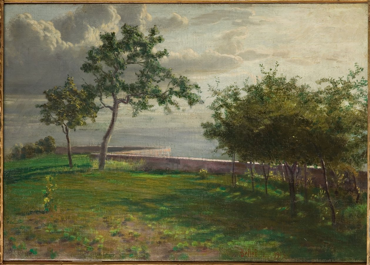 Vista con árboles y un pequeño muro de Gaetano Bellei