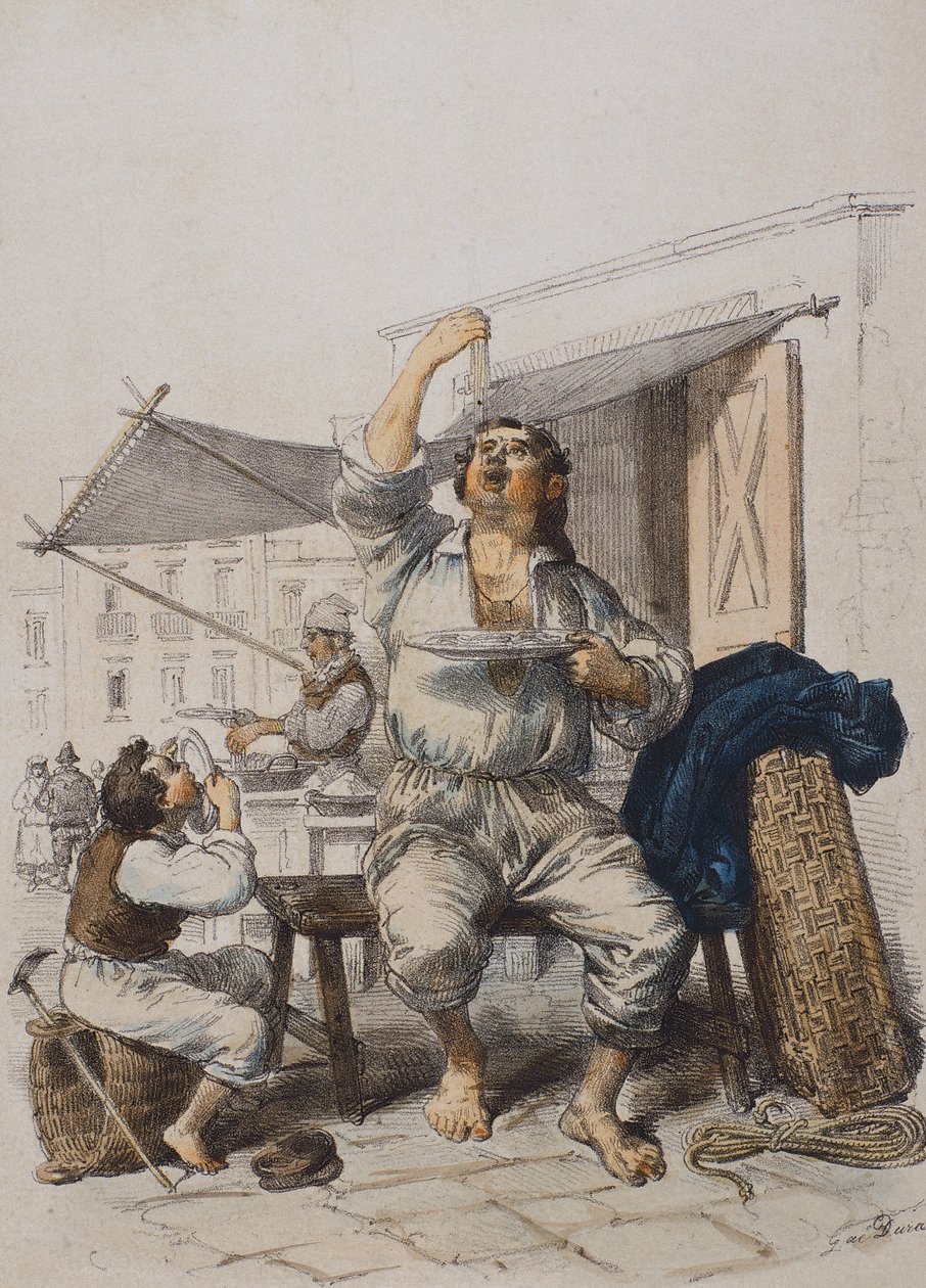 Mangia Maccaroni (Comedores de pasta), grabado, Italia de Gaetano Dura