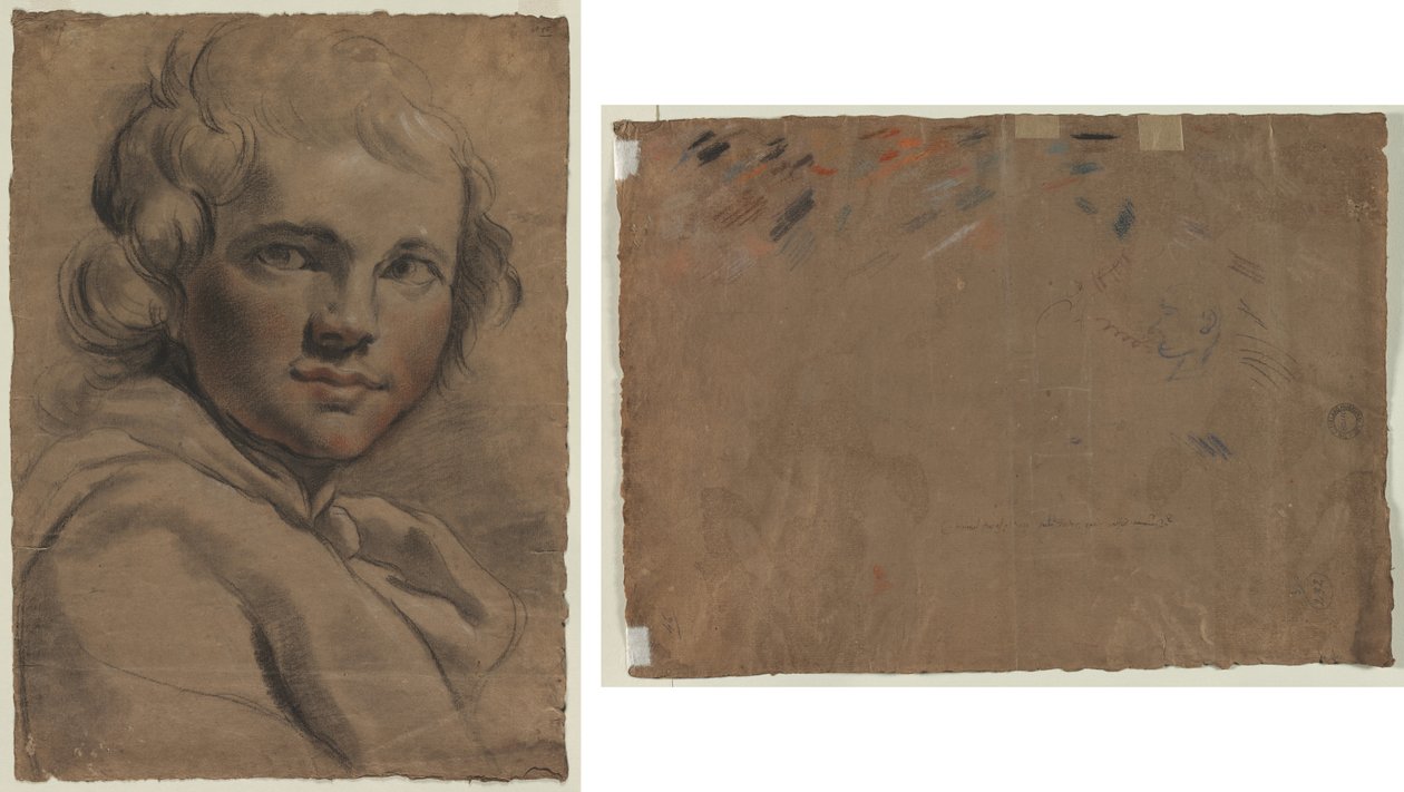 Head of a Young Man (recto) Sketch of a Head (verso)  de Gaetano Gandolfi