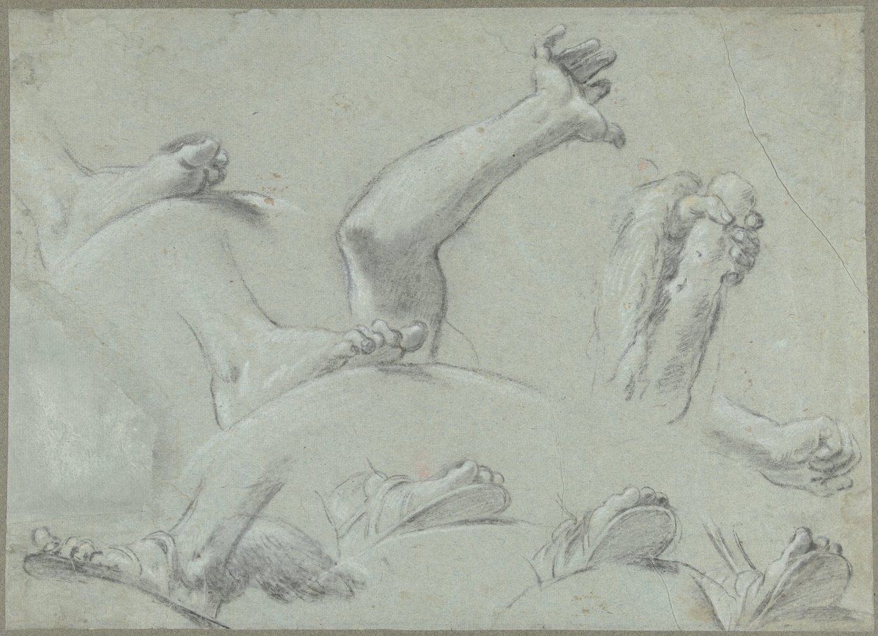 Hoja de croquis con estudios de pies, manos y un brazo de Gaetano Gandolfi