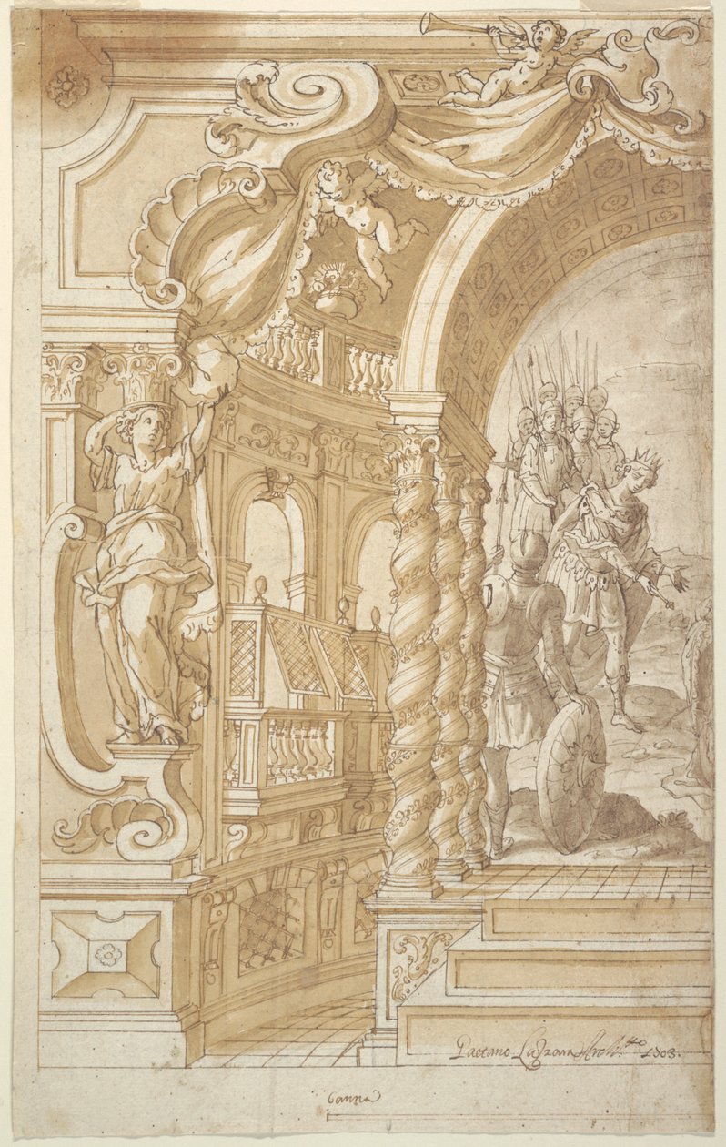 Diseño para una Decoración Mural Ilusionista, con un Rey Acompañado de Soldados de Gaetano Lazzara