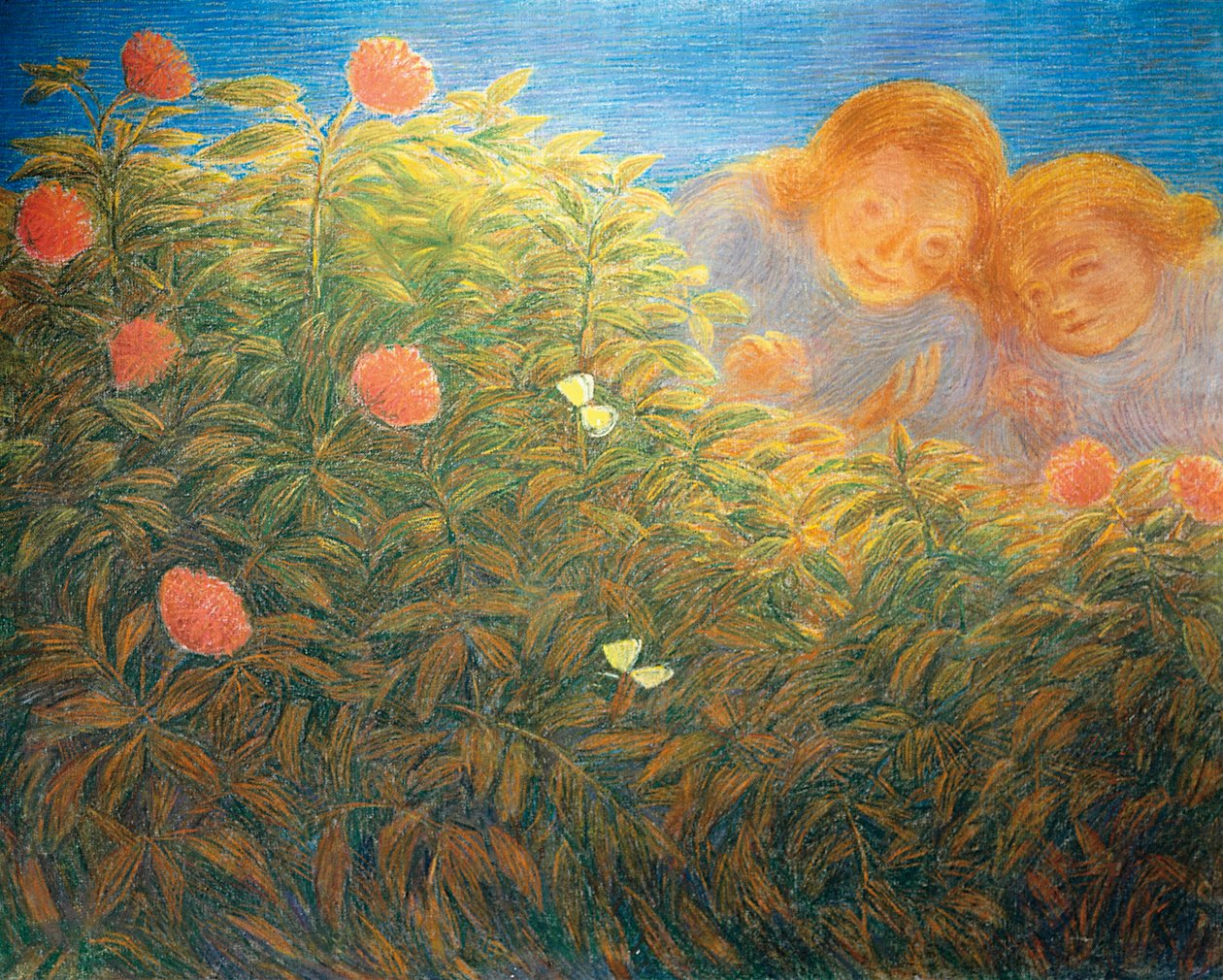 Flores y mariposas, por Gaetano Previati (1852-1920) de Gaetano Previati