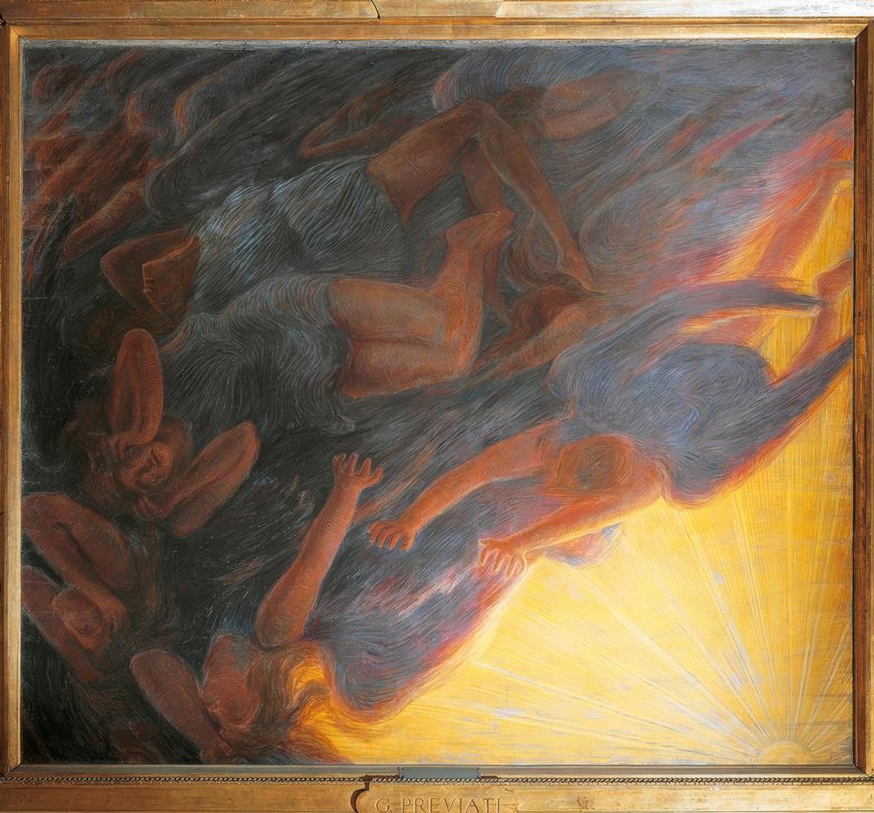 La caída de los ángeles, panel central del tríptico, 1913 de Gaetano Previati