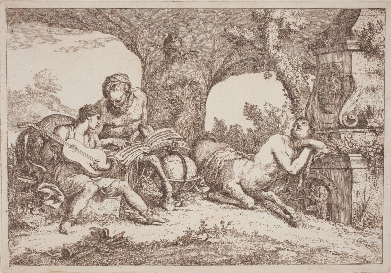 Quirón enseña música a Aquiles de Gaetano Zompini, after Giovanni Benedetto Castiglione