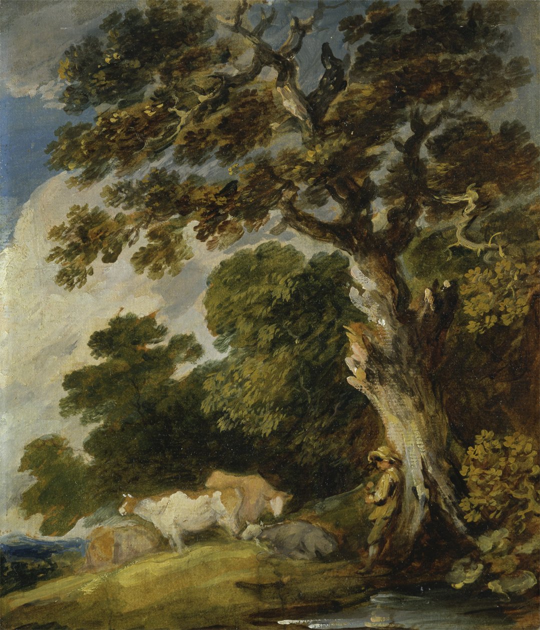 Un paisaje boscoso con ganado y pastores de Gainsborough Dupont