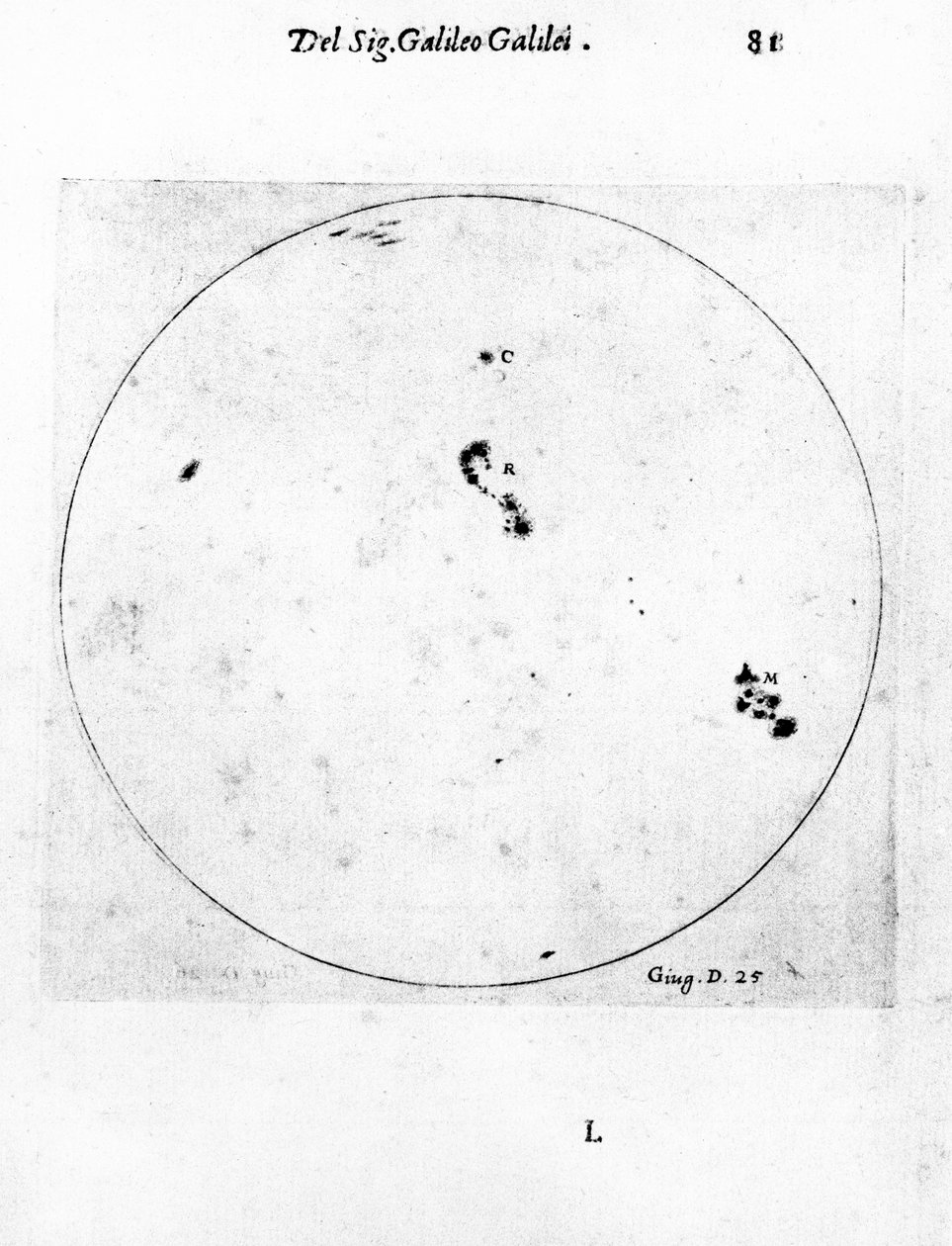 Observación de manchas solares por Galileo, 1613 de Galileo Galilei