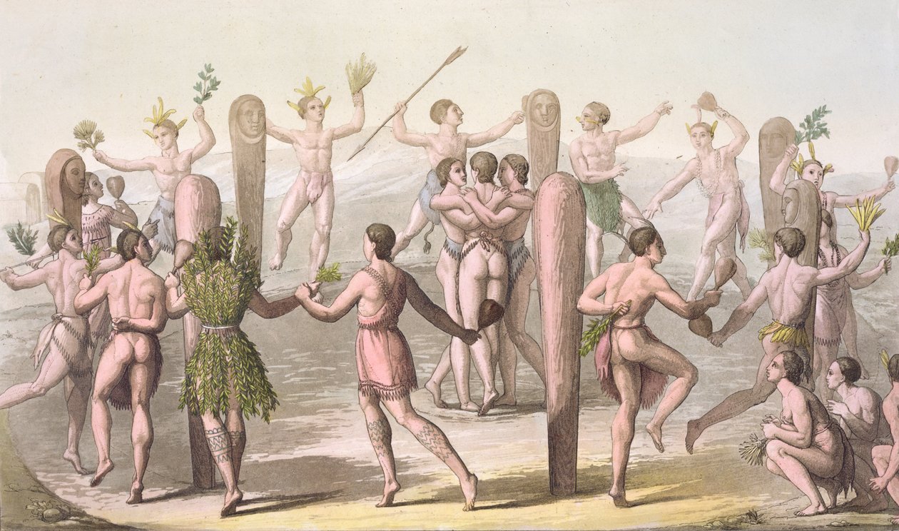 Danzas de los habitantes nativos de Virginia, c.1820 de Gallo Gallina