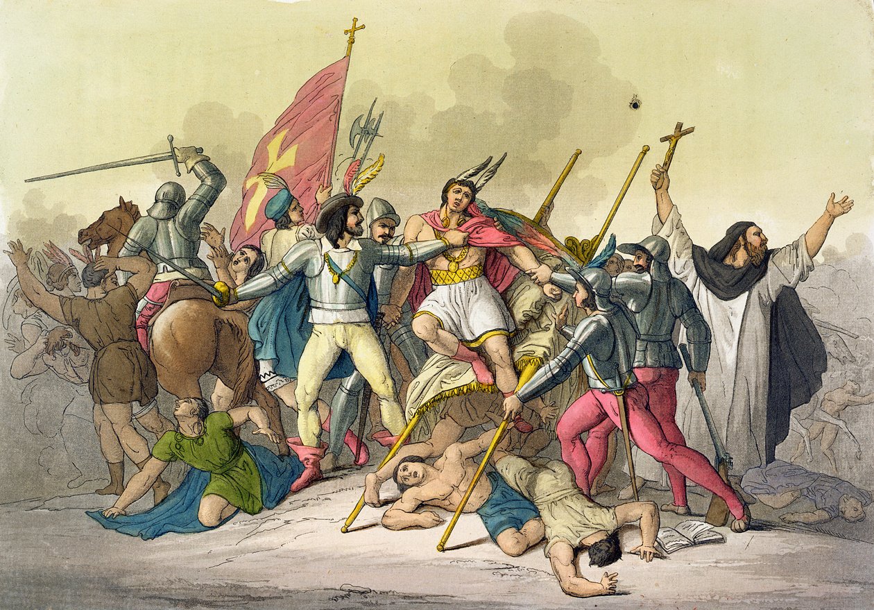 Lucha entre indios locales y conquistadores de Gallo Gallina