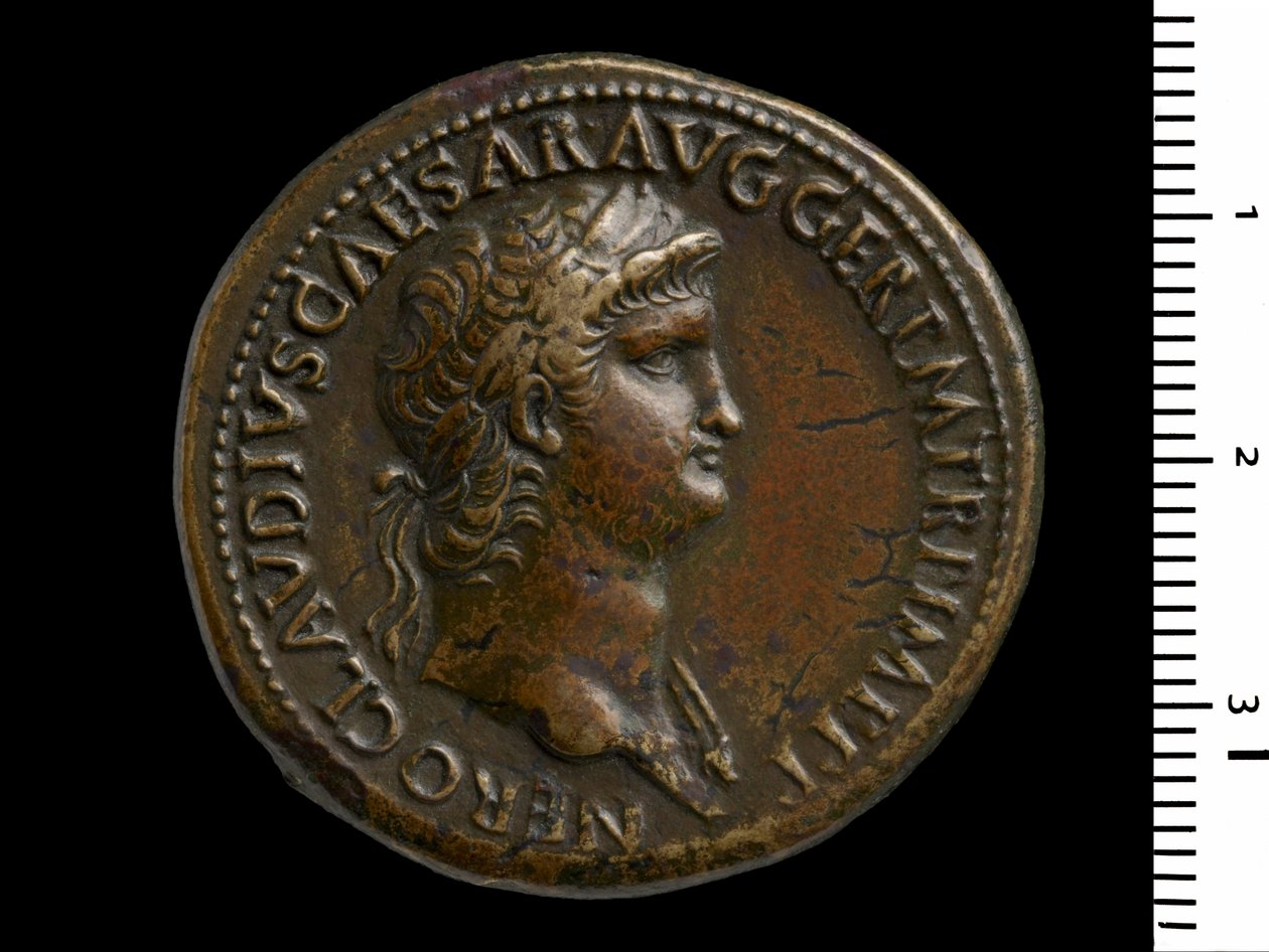 Moneda que representa al Emperador Nerón, 64 de Gallo Roman