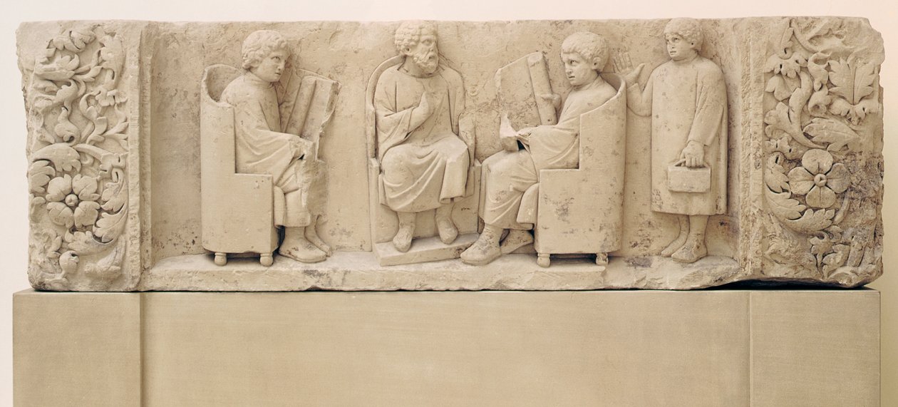 Relieve que representa una escena escolar, de Neumagen de Gallo Roman