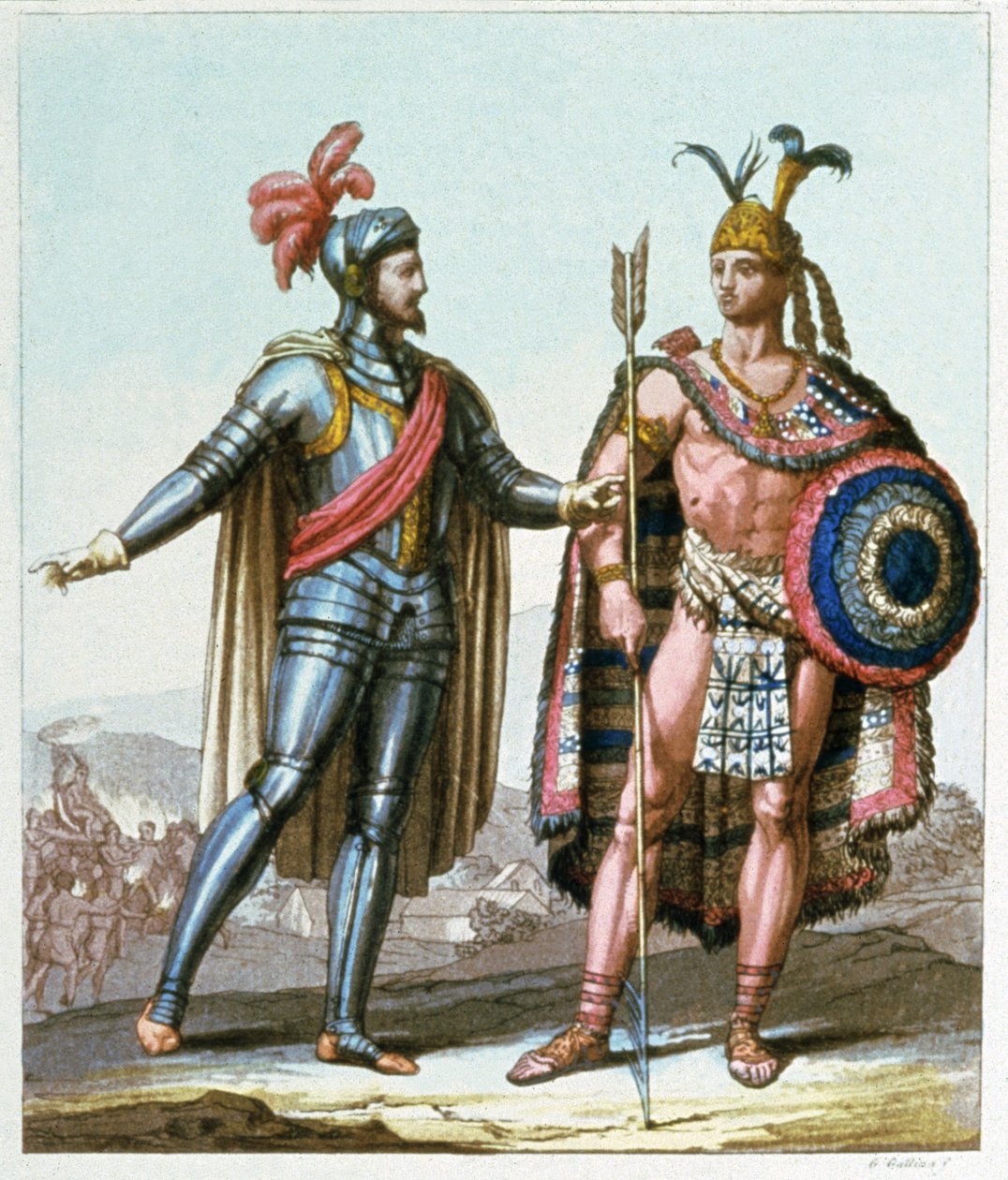 Encuentro de Hernán Cortés con Moctezuma II en 1519 de Gallo Gallina