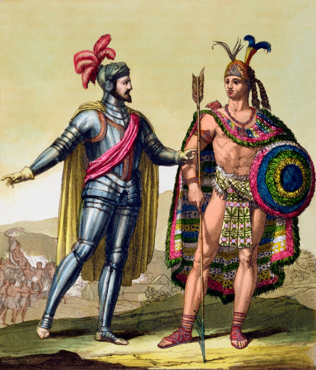 El encuentro entre Hernando Cortés y Moctezuma II, México, 1519 c1820-1839 de Gallo Gallina