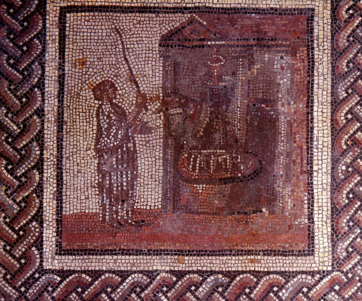 Arte Galo-Romano: pavimento de mosaico que representa un calendario rústico. La obra tiene la rueda de molienda. Finales del siglo II, principios del siglo III d.C. De Saint-Romain-en-Gal (Rhone). Saint Germain en Laye, Museo Nacional de Arqueología de Gallo Roman