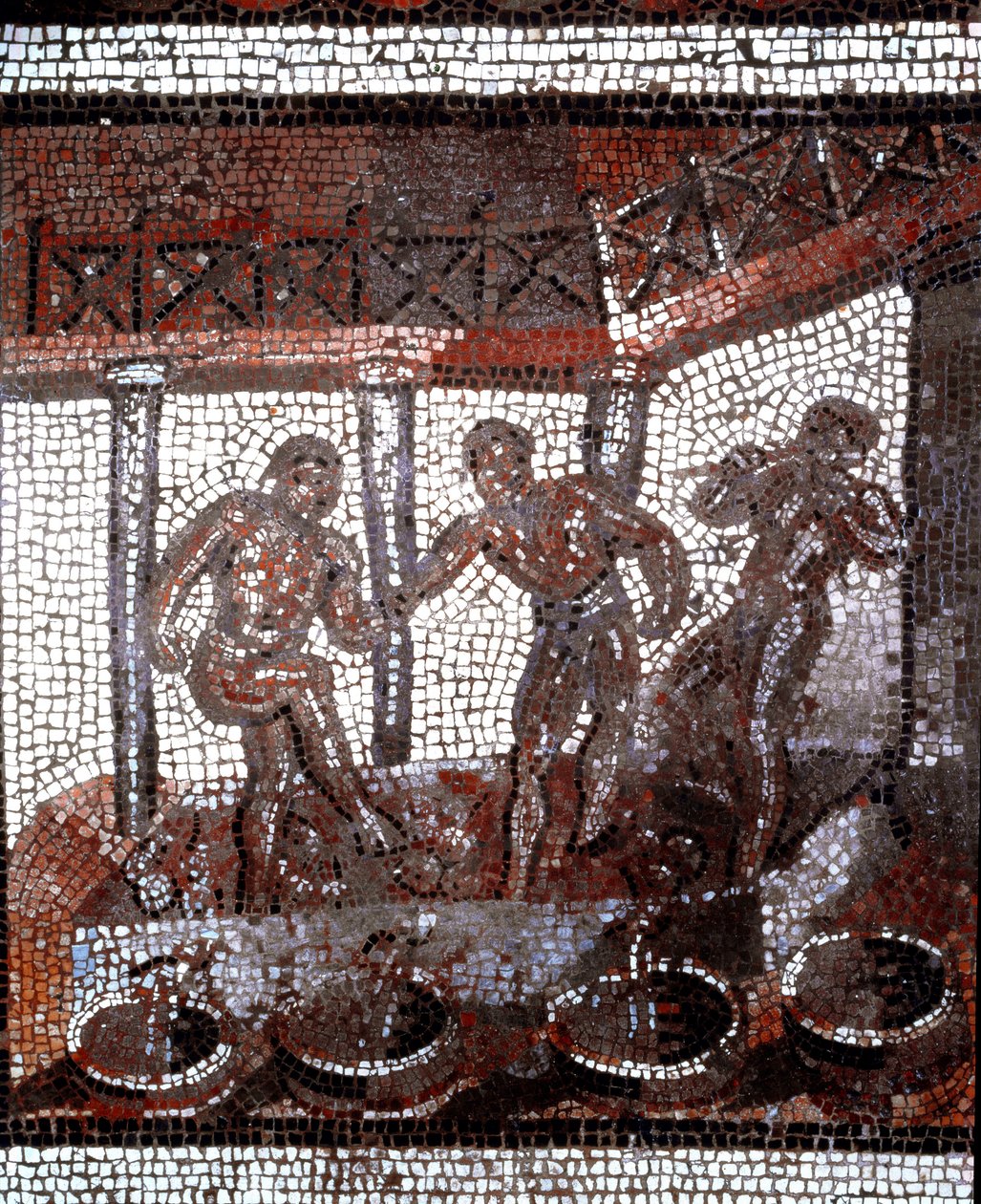 Escena de pisado de uvas en una cuba. (mosaico, finales del siglo II, principios del siglo III) de Gallo Roman