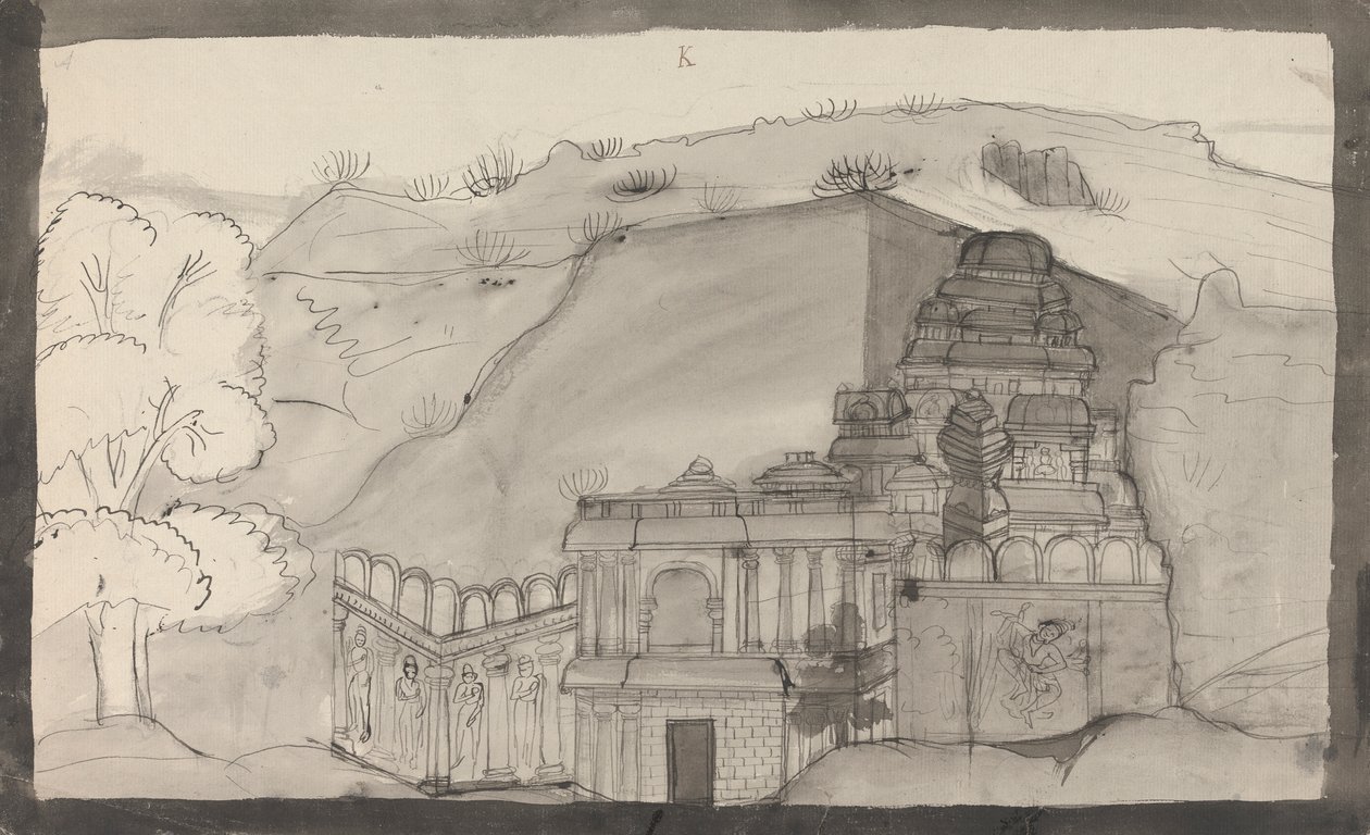 Interior de un templo de la cueva de Ellora de Gangaram Chintaman Tambat