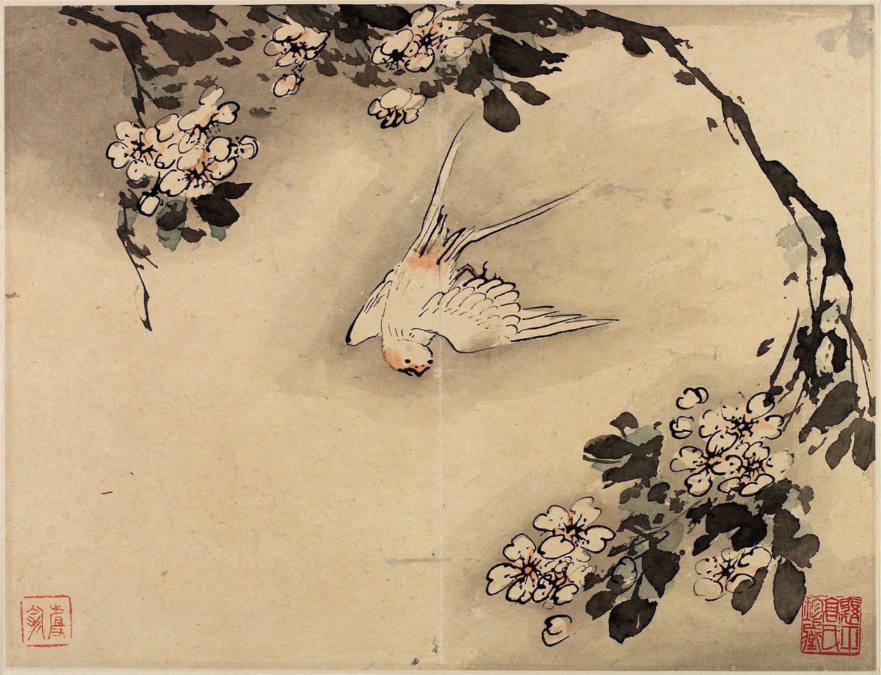 Pintura con los dedos de flores y pájaros de un álbum de diez hojas de Gao Qipei