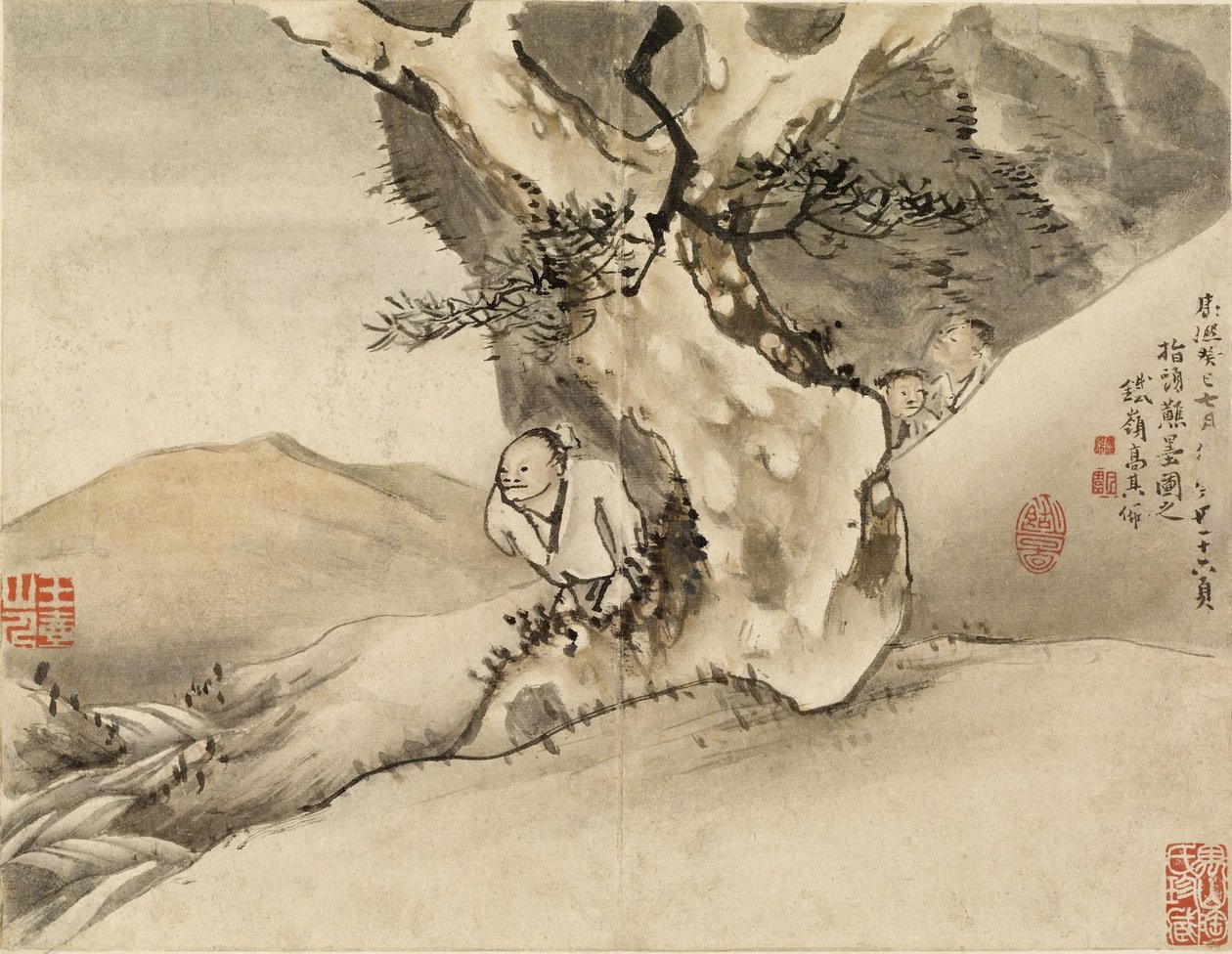 Hombre caminando junto a un árbol de Gao Qipei