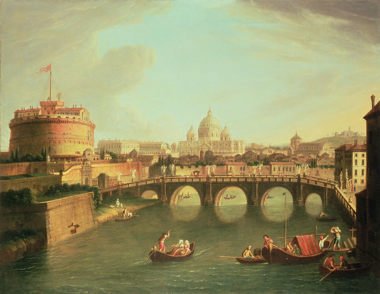 Vista de Roma con el Puente y el Castel Sant