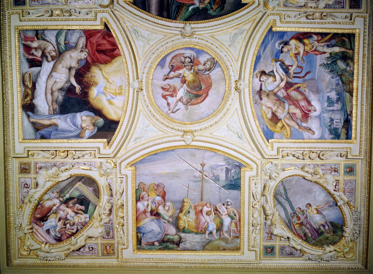 Pintura de techo que representa la historia de Perseo y Danae de Gaspar Becerra