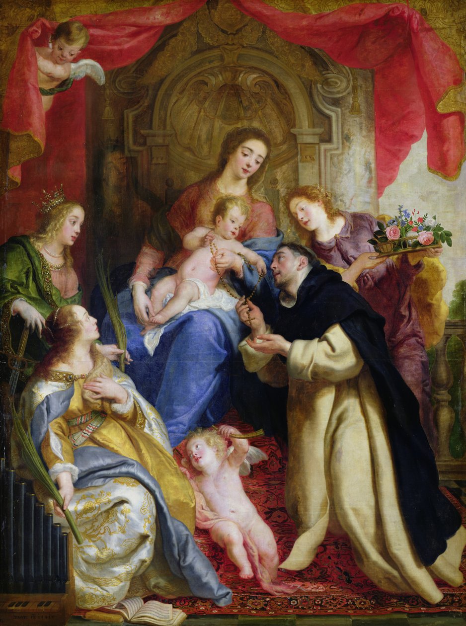La Virgen ofreciendo el rosario a San Domingo, 1641 de Gaspar De Crayer