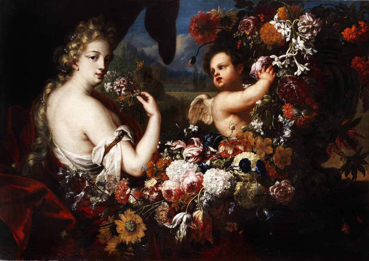 Venus y Cupido en guirnaldas de flores de Gaspar Pieter II Verbruggen