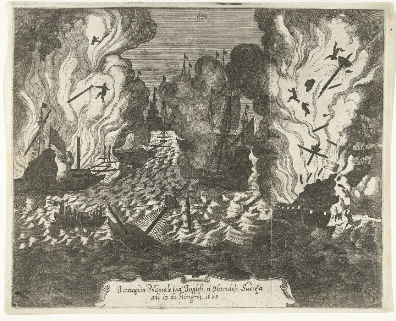 Batalla de Lowestoft, 1665 Batalla naval entre los ingleses y los holandeses sucesivos el 13 de junio de 1665 (título sobre el objeto) de Gaspar Bouttats (attributed to)