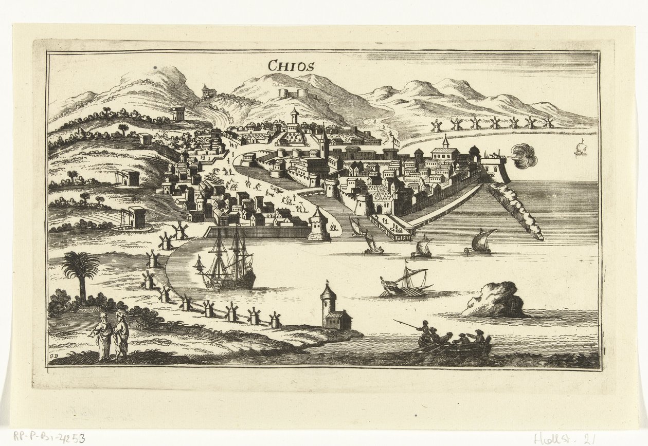 Vista de Quíos Imágenes topográficas de puertos, ciudades e islas en el Mediterráneo (título de la serie) de Gaspar Bouttats