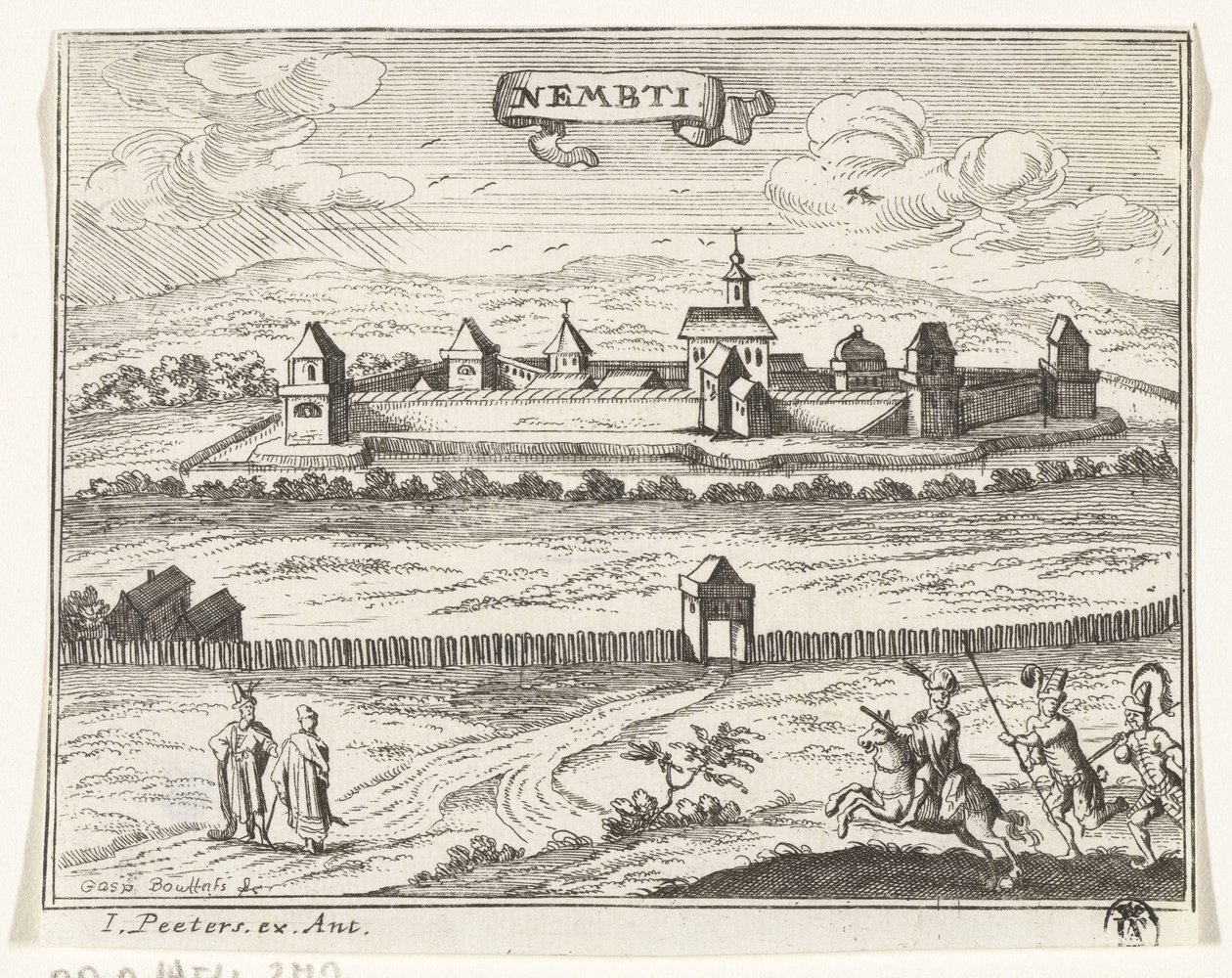 Vista de Lenti Imágenes topográficas de Austria, Hungría y los Balcanes (título de serie) Breve descripción, y aen-wysinghe der placesen in desen boeck, con sus palabras teghen, de pie, pertinentemente uyt-ghebeldt, en Oostenryck (serie de Gaspar Bouttats