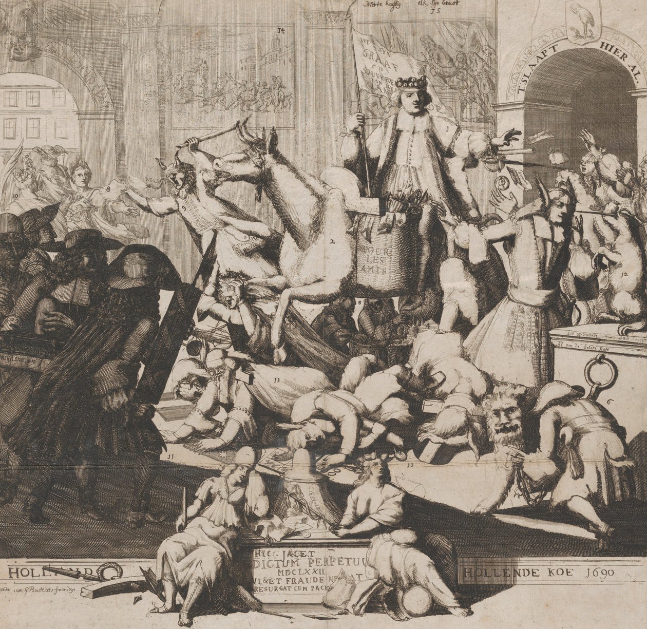 Hollands Hollende Koe Vaca Corriendo de Holanda, 1690 de Gaspar Bouttats