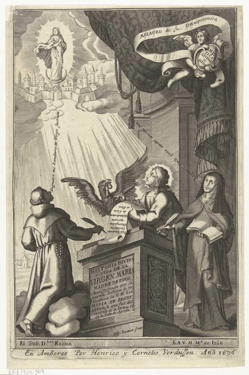 La Virgen María es arrebatada al reino de los cielos Historia divina y vida de la Virgen maria (título sobre objeto) de Gaspar Bouttats