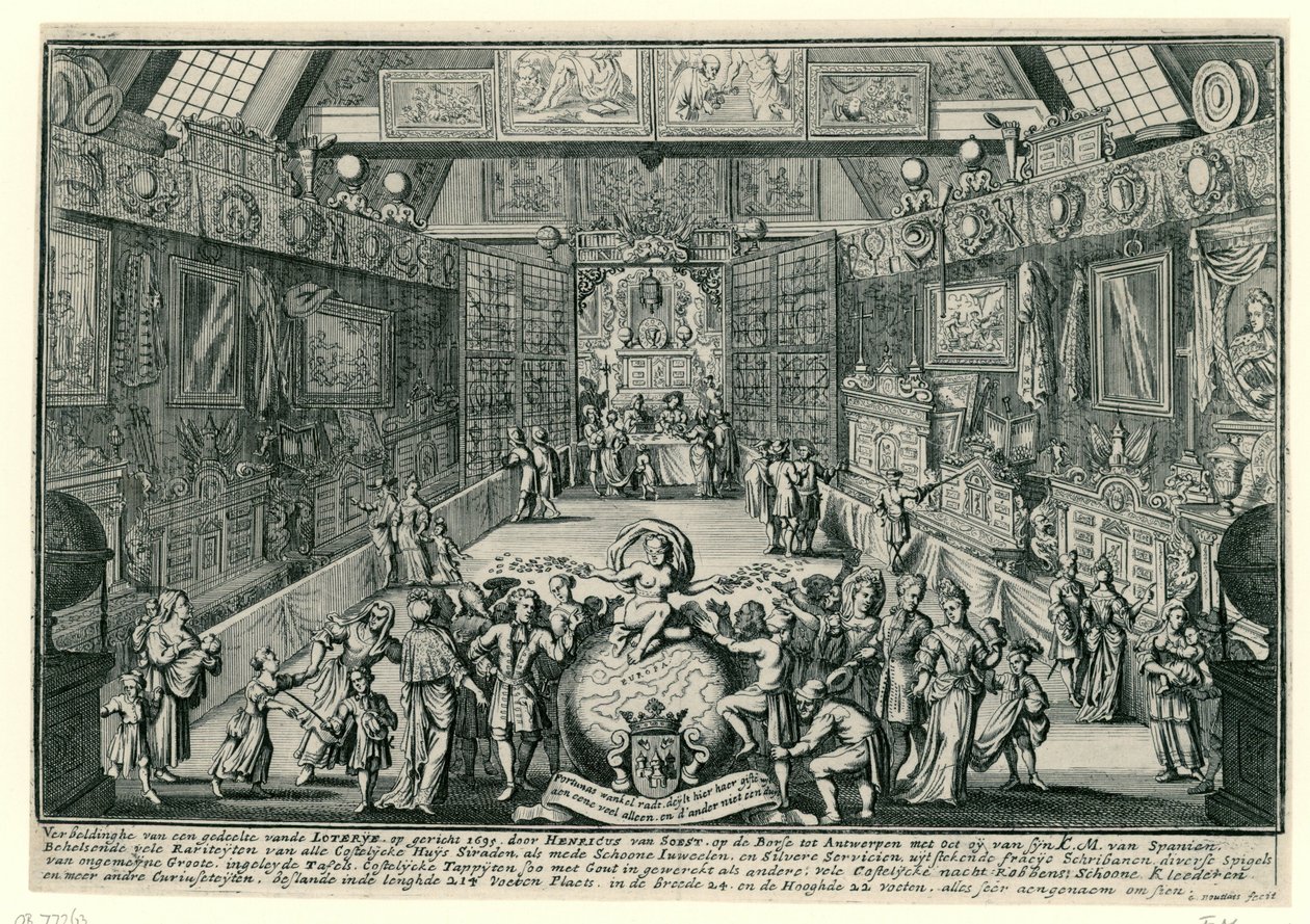 La lotería de Henricus van Soest en Amberes, 1695 de Gaspar Bouttats