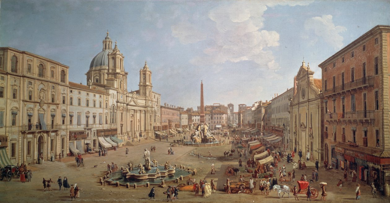 Vista de la Piazza Navona, pintura por Gaspar van Wittel o Gaspare Vanvitelli, óleo sobre lienzo, Italia de Gaspar van Wittel