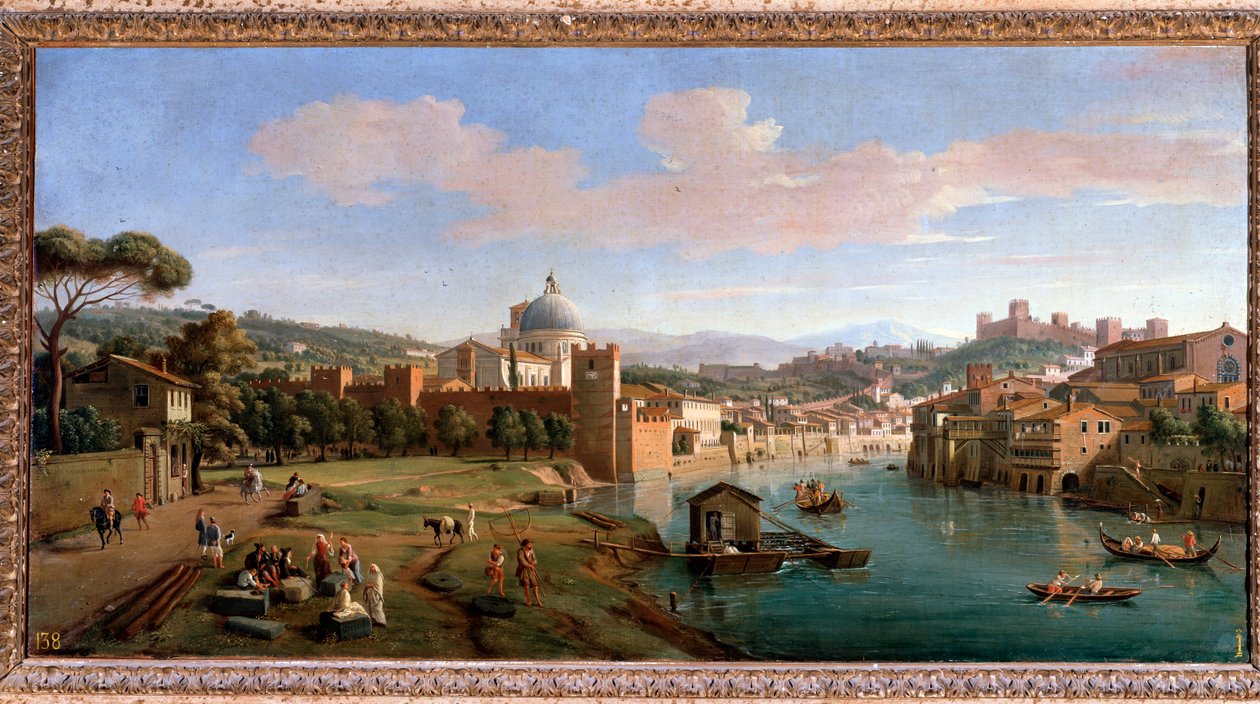 Vista de Verona y las orillas del río Adige - Pintura, finales del siglo XVII-XVIII de Gaspar van Wittel
